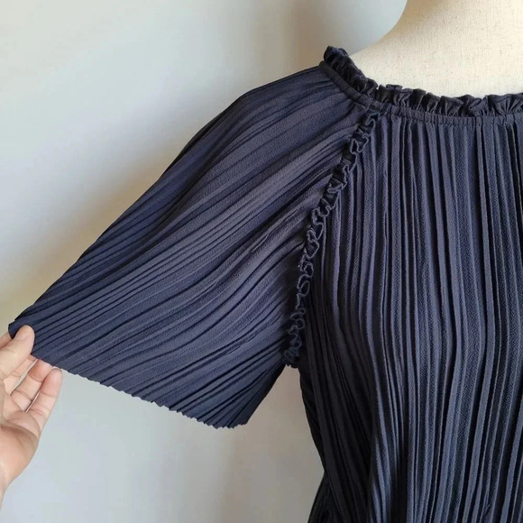 Ann Taylor New Navy Plisse Pleat Belted Flutter Sleeve Midi Dress Size Medium - Picture 6 of 10